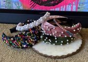 Bundle of 5 Velvet Sequin Pearl Rhinestone Headbands Hatbands Velvet Knotted