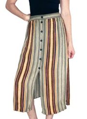 Ten Sixty Sherman Green Colorful Stripe Button Midi Skirt