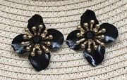 Black Anemone Flower Drop Statement Earrings