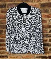 Parisian Works Black White Animal Print Full Zip Cardigan Sweater Size Large