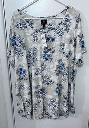 JM COLLECTION TEE BLUE FLORAL SIZE 3XL new - lot of 4 resell bundle