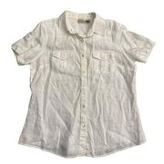 LL Bean White Linen Camp Shirt Size Medium Button Down Short Sleeve Women's