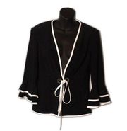 Joseph Ribkoff size 6 stretch tie front black and white bell sleeve coat