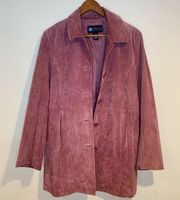 (r)elativity Vintage 90s Genuine Suede Pink Leather Mid Length Button Down Coat