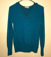 Smartwool Women’s Merino Wool Teal Blue Olive Green One-Button Hooded Sweater