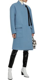 10 Crosby women’s grosgrain-trimmed blue felt A-line coat size 0 XXS