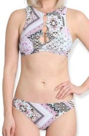 Nanette Lepore Hannah High Neck Marrakesh Megerie Bikini Set Swim Pink Size 8