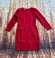 New York Petite Women’s Vintage Red Rayon Dress Crew Neck Size 4