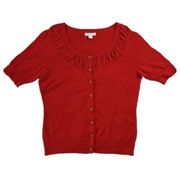 New York & Company Women's Medium Simple Red Short-Sleeve Cardigan Blouse