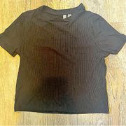 ASOS Design Black Shrunken Crop Rib Knit T-Shirt With Short Sleeves Size 10