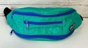 VINTAGE LANDS END RETRO TEAL EMBROIDERED ZIP POCKET FANNY PACK ADJUSTABLE UNISEX