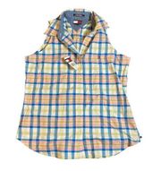 Tommy Hilfiger Vintage  Plaid Button Up Blouse Size 12 Blue Yellow Top NWT