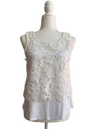 Ella Moss White Lace Overlay Women S Romantic Bohemian Sleeveless Blouse Top