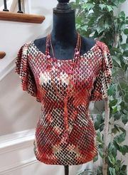 Worthington Women's Multicolor Polka Dot Short Sleeve Round Neck Top Blouse M