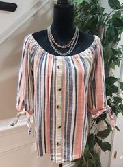 Unique Spectrum Women's Multicolor Striped Scoop Neck Long Sleeve Top Blouse 3X