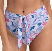 Splendid Floral Flurry Tie-Front Bikini Bottom High Leg Pant Sz S NWT Blue Pink