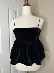 Urban Outfitters Olivia Black Velvet Tiered Peplum Babydoll Cami Top Size Small