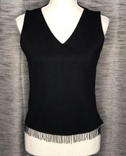 APOSTROPHE STRETCH BLACK SMALL TANK WITH FRINGE