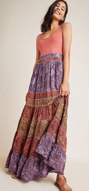 “Colima” Multi Color Snakeskin Print Boho Maxi Dress- Size XS