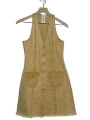 Sadie & Sage Denim Dress Women's Size Small Mustard V-Neck Button Front Raw Hem