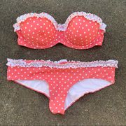 Victoria's Secret  pink polka dot ruffle bikini 34C Small