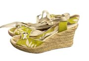 Montego Bay Club Women's Lace Up Espadrilles Wedge Sandals Lime White Size 8