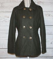 Kenneth Cole Women's Army Green Wool  Melton Pea Coat Size 8