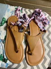 flat sandals pink floral straps size 8.5