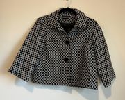 Circle Abstract Black & White Print Collard Short Blazer Jacket