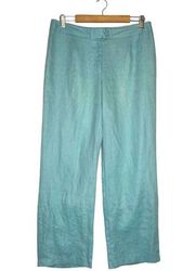 Liz Claiborne Womens Size 14 Linen Audra Wide Leg Pants Beach Summer Mint Blue