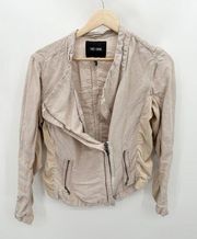 Nic + Zoe Jacket Women MEDIUM Tan Cream Long Sleeve Zip Front Linen Blend