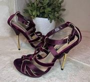 H by Halston burgundy suede w/gold trim strappy heels sz 6M