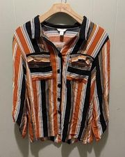 Est 1946 Women’s Striped Multi Colored Button Down Casual Dress Work Shirt SZ L