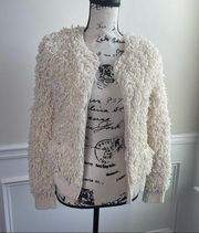 Roller Rabbit faux fur shaggy open front white jacket size XS Small