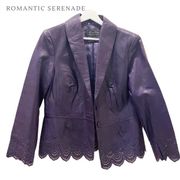 Vintage Terry Lewis eggplant laser cut scalloped trim leather jacket