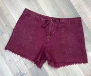 Sanctuary Linen Blend Raw Hem Shorts Maroon 26” Flat Front