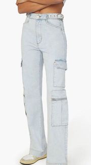 WeWoreWhat High-Rise Utility Cargo Jeans. Light Wash. Adjustable sides