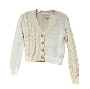 Joie Contrast Cable Knit Cropped Two Tone Cardigan Sweater