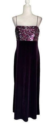 Ronni Nicole Y2K Velvet Purple Silver Sequins Floor Length Formal Prom Dress 12