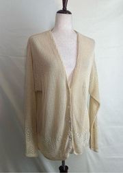 Woolrich Pointelle Knit Cardigan Sweater Button Down Ivory Cream Open Knit XL