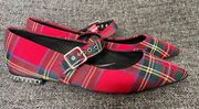 NEW Gianni Bini Finnie Plaid Chain Detail Flats Red Fabric Women’s 8.5W 8.5 W