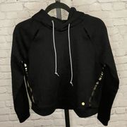 Asics Black Cropped Hoodie with Open Slit Shoulder Insert Detail Size Medium