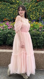 Floorlength Off The Shoulder, Pink Tulle Dress