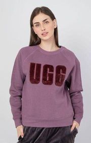 UGG Madeline Fuzzy Logo Crewneck Sweatshirt Raglan Ribbed Pullover Purple Large