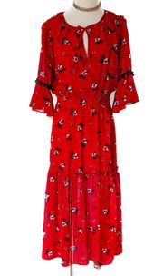 MISA LOS ANGELES Raquel Red Floral Two Layer Semi Sheer Midi Dress size small S