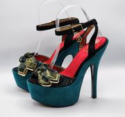 Circus by Sam Edelman Jenny Blue Platform High Heels Strappy Buckle Bow Shoe 7M