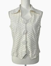 Vintage Samuel Dong Vest Top Size Large Eyelet Snap Front Rosette Detail Artsy