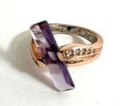 Faux amethyst Rose gold ring with clear rhinestones. 18k RGP fashion jewelry