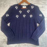 Susan Bristol Vintage Hand Embroidered Pullover Sweater Blue Floral Wome…