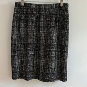 Black Knit Plaid Stretch Pencil Skirt